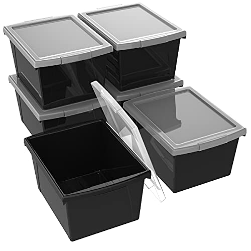 4 gal Classroom Storage Bin with Lid, Black - Pack of 6