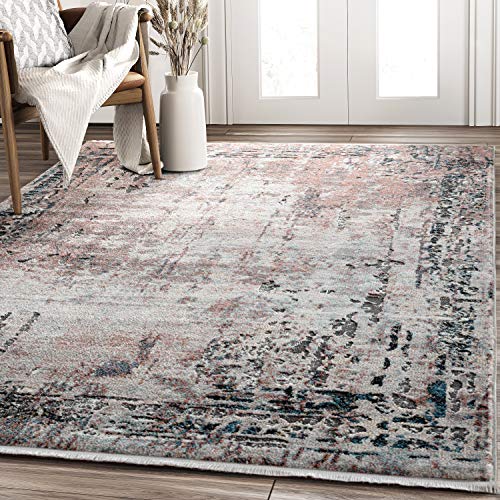 Abani 4' x 6' Contemporary Warm Rust Abstract Farmhouse Rug Rugs Modern Non-Shed Multicolor Distressed Living Room Rug