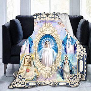 ultra soft virgin mary blanket lightweight microfiber plush our lady of guadalupe flannel blanket all seasons warm cozy fuzzy throw for sofa couch bedding living room (51”x 59”)