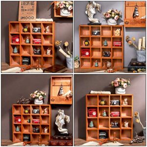 DOITOOL Freestanding Wood Shadow Box Shelf 16 Grids Rustic Wood Display Floating Shelves Farmhouse Wooden Wall Shelf for Figures Shot Glasses Spice Can or Collection