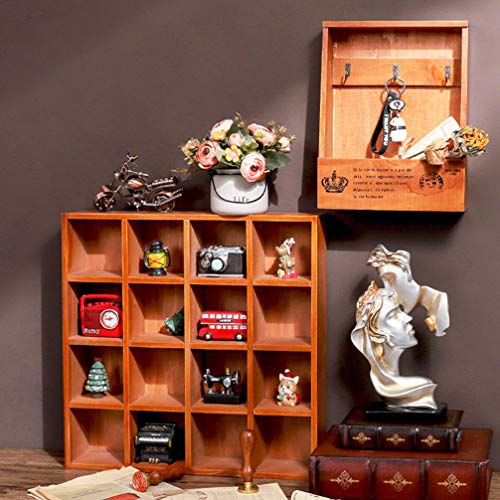 DOITOOL Freestanding Wood Shadow Box Shelf 16 Grids Rustic Wood Display Floating Shelves Farmhouse Wooden Wall Shelf for Figures Shot Glasses Spice Can or Collection