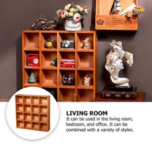 DOITOOL Freestanding Wood Shadow Box Shelf 16 Grids Rustic Wood Display Floating Shelves Farmhouse Wooden Wall Shelf for Figures Shot Glasses Spice Can or Collection