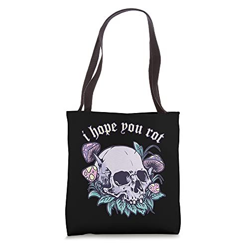 Pastel Goth Aesthetic Skull Mushrooms Edgy Alt E-girl Grunge Tote Bag