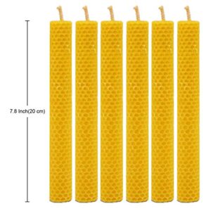 DEYBBY Handmade Beeswax Taper Candles, Dripless Wax Candles, Hand-Rolled Honeycomb Candles for Dinner Party, Set of 6 Flat Top（Brown Raw）