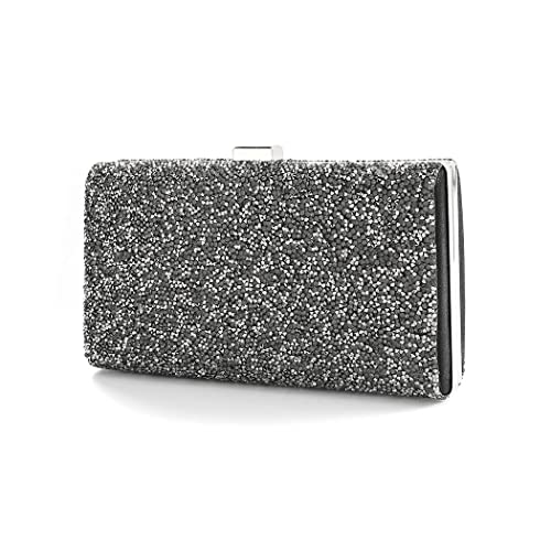 ELABEST Glitter Evening Clutch Bag Rhinestone Handbag Crossbody Purse Wedding Party Bag for Women and Girls (Single-sided black and silver crystal)