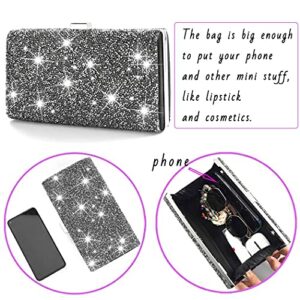 ELABEST Glitter Evening Clutch Bag Rhinestone Handbag Crossbody Purse Wedding Party Bag for Women and Girls (Single-sided black and silver crystal)