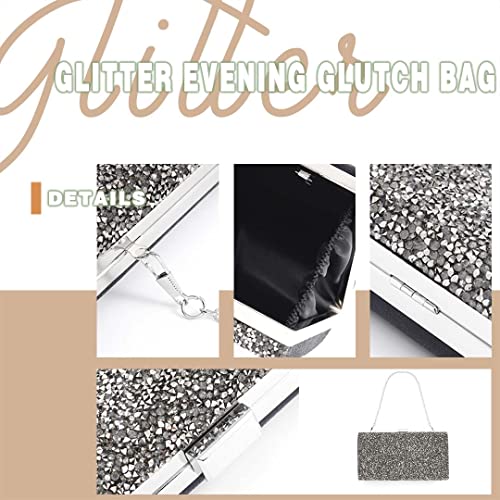 ELABEST Glitter Evening Clutch Bag Rhinestone Handbag Crossbody Purse Wedding Party Bag for Women and Girls (Single-sided black and silver crystal)