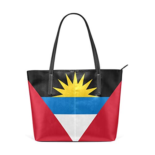 Women's Soft Leather Tote Shoulder Bag Big Capacity Handbag Antigua And Barbuda Flag