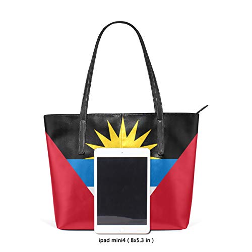 Women's Soft Leather Tote Shoulder Bag Big Capacity Handbag Antigua And Barbuda Flag