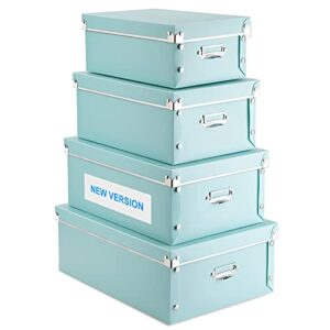 hyunlai 4 pack storage box, decorative storage bins with lid,with handles,press-stud fastening,moisture-proof,foldable for space saving storage,for clothes,cosmetic,blankets(green)