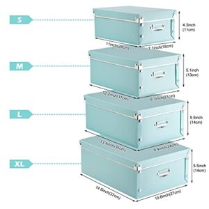 HYUNLAI 4 Pack Storage Box, Decorative Storage Bins with Lid,with Handles,Press-Stud Fastening,Moisture-Proof,Foldable for Space Saving Storage,for Clothes,Cosmetic,Blankets(Green)