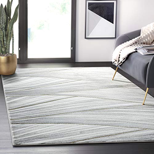 Abani 4' x 6' Grey & Gold Wavy Lines Area Rug - Contemporary Wave Design Modern Abstract Under Table Area Rug, Rugs