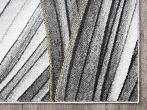 Abani 4' x 6' Grey & Gold Wavy Lines Area Rug - Contemporary Wave Design Modern Abstract Under Table Area Rug, Rugs