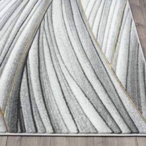 Abani 4' x 6' Grey & Gold Wavy Lines Area Rug - Contemporary Wave Design Modern Abstract Under Table Area Rug, Rugs