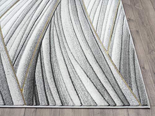 Abani 4' x 6' Grey & Gold Wavy Lines Area Rug - Contemporary Wave Design Modern Abstract Under Table Area Rug, Rugs