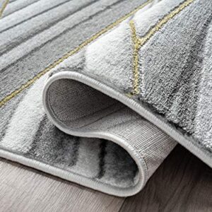 Abani 4' x 6' Grey & Gold Wavy Lines Area Rug - Contemporary Wave Design Modern Abstract Under Table Area Rug, Rugs