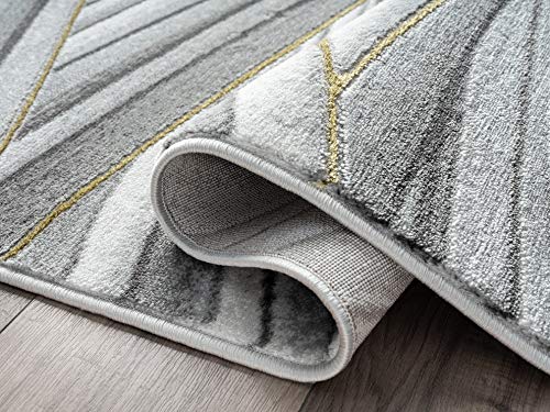 Abani 4' x 6' Grey & Gold Wavy Lines Area Rug - Contemporary Wave Design Modern Abstract Under Table Area Rug, Rugs