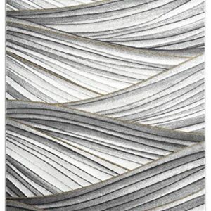 Abani 4' x 6' Grey & Gold Wavy Lines Area Rug - Contemporary Wave Design Modern Abstract Under Table Area Rug, Rugs