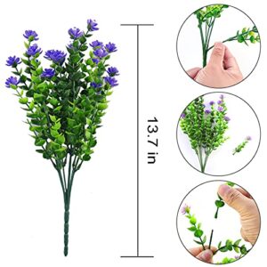 12 Bundles Outdoor Artificial Fake Flowers UV Resistant Rose Eucalyptus Leaf Plants, Faux Plastic Greenery Gypsophila for Indoor Outside Hanging Plants Garden Porch Window Box Home Wedding Decor