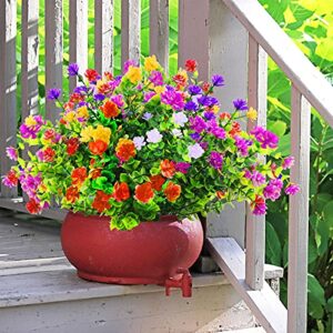 12 Bundles Outdoor Artificial Fake Flowers UV Resistant Rose Eucalyptus Leaf Plants, Faux Plastic Greenery Gypsophila for Indoor Outside Hanging Plants Garden Porch Window Box Home Wedding Decor