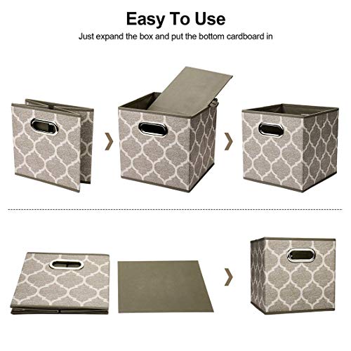 i BKGOO Cloth Storage Bins Set of 6 Thick Fabric Drawers Foldable Cubes Basket Organizer Container with Dual Metal Handles for Shelf Cabinet Bookcase Boxes Grey-Brown 10.5x10.5x11 inch