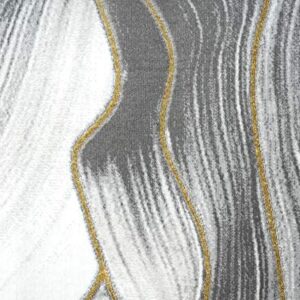 Abani 7' 9" x 10' 2" (8x10) Grey & Gold Metallic Contemporary Ribbon Area Rug, Rugs Swirl Design Neutral Non-Shed Bedroom Rug