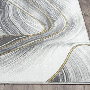 Abani 7' 9" x 10' 2" (8x10) Grey & Gold Metallic Contemporary Ribbon Area Rug, Rugs Swirl Design Neutral Non-Shed Bedroom Rug