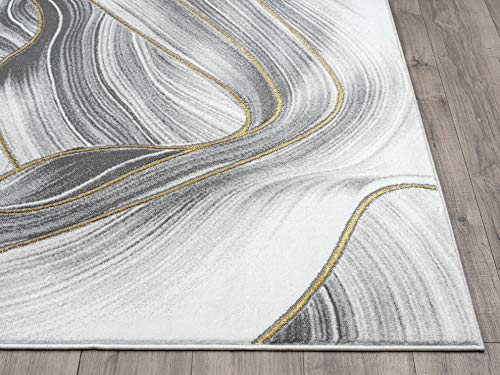 Abani 7' 9" x 10' 2" (8x10) Grey & Gold Metallic Contemporary Ribbon Area Rug, Rugs Swirl Design Neutral Non-Shed Bedroom Rug