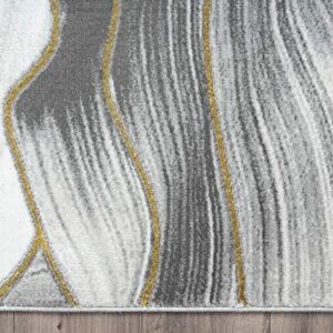 Abani 7' 9" x 10' 2" (8x10) Grey & Gold Metallic Contemporary Ribbon Area Rug, Rugs Swirl Design Neutral Non-Shed Bedroom Rug