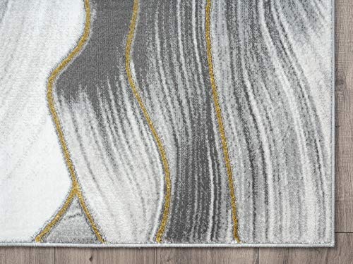 Abani 7' 9" x 10' 2" (8x10) Grey & Gold Metallic Contemporary Ribbon Area Rug, Rugs Swirl Design Neutral Non-Shed Bedroom Rug