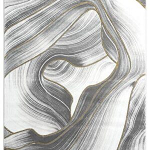 Abani 7' 9" x 10' 2" (8x10) Grey & Gold Metallic Contemporary Ribbon Area Rug, Rugs Swirl Design Neutral Non-Shed Bedroom Rug