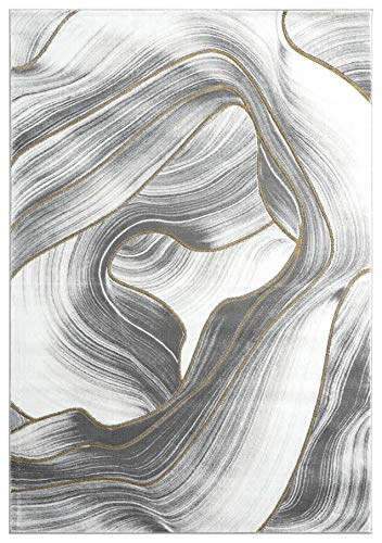 Abani 7' 9" x 10' 2" (8x10) Grey & Gold Metallic Contemporary Ribbon Area Rug, Rugs Swirl Design Neutral Non-Shed Bedroom Rug