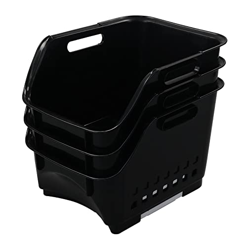 Utiao 3 Packs Storage Basket Bin, Plastic Organizer Basket, Black