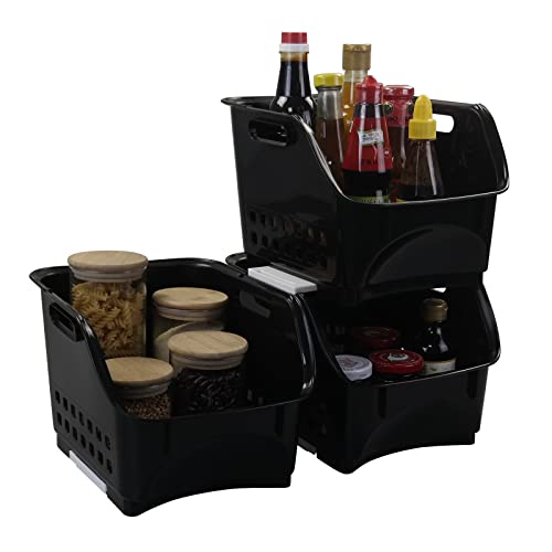Utiao 3 Packs Storage Basket Bin, Plastic Organizer Basket, Black