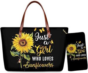 fkelyi floral bag for women ladies designer handbags yellow sunflower design top-handle bags large capacity shoulder hand bags set of 2