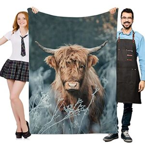 ASYOURWISH Ultra Soft Flannel Brown Cow Throw Blanket Highland Cattle Landscape Rustic Farmhouse All Season Warm Lightweight Cozy Plush Bed Blankets for Living Room/Bedroom 80"x60"