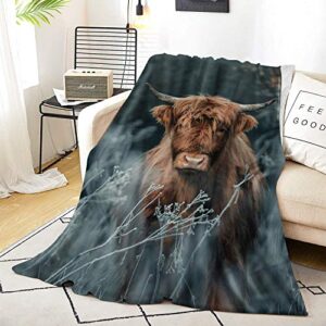 ASYOURWISH Ultra Soft Flannel Brown Cow Throw Blanket Highland Cattle Landscape Rustic Farmhouse All Season Warm Lightweight Cozy Plush Bed Blankets for Living Room/Bedroom 80"x60"