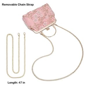 Rejolly Women Vintage Kiss Lock Clutch Handbag Floral Evening Purse Crossbody Shoulder Bag with Chain Strap (Pink)