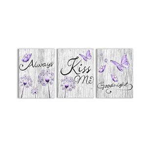 kalormore bedroom picture decoration fancy purple dandelion butterfly with elegant always kiss me goodnight painting rustic grey wooden textured giclee canvas wall art decor ready to hang