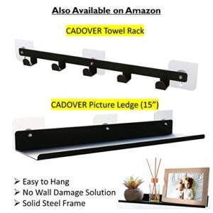 CADOVER 2 Pack 15" Picture Ledge Shelf Wall Mounted Metal Frame, Black Floating Shelves with Self Adhesive for Photo Display