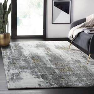 abani abstract distressed rug 6′ x 9′ – contemporary modern gold & grey rugs marbled area rug living room rug
