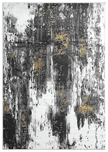 Abani Abstract Distressed Rug 6' x 9' - Contemporary Modern Gold & Grey Rugs Marbled Area Rug Living Room Rug