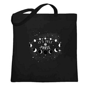 its just a phase full moon lunar funny cute black 15×15 inches large canvas tote bag women