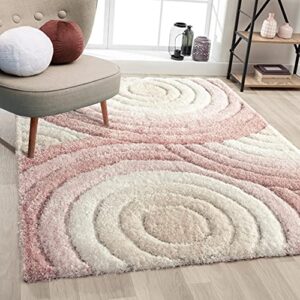 luxe weavers pink 5×7 shag geometric area rug, modern, stain resistant, easy indoor rugs for bedroom, living room