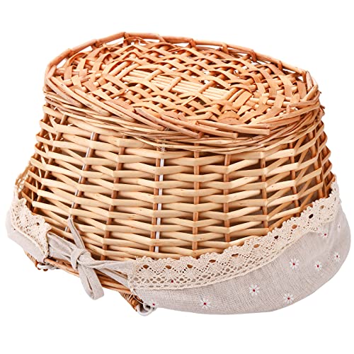 Peohud Wicker Picnic Basket, Woven Empty Easter Basket for Gifts, Picnic Hamper with Double Folding Handles, Willow Garden Harvest Basket with Linen for Candy, Egg Gathering, Toys, Wedding