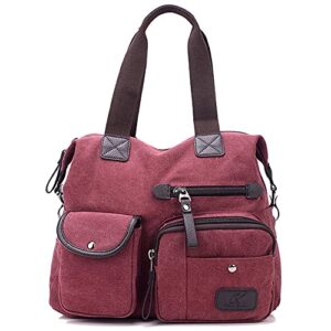 rourou multi pocket handbag for women cotton canvas shoulder bag casual crossbody bag large capacity satchel commute purse