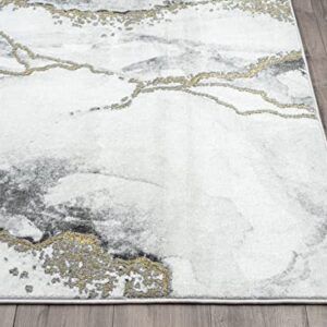 Abani 5'3"x7'6" (5x8) Contemporary Grey & Metallic Gold Area Rug, Non-Shed Modern Rugs Marble Print Dining Room Rug