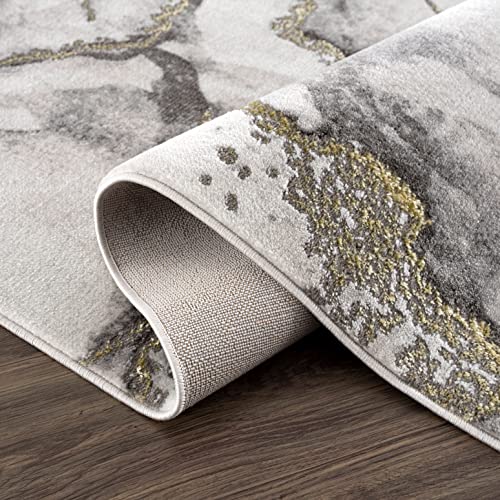 Abani 5'3"x7'6" (5x8) Contemporary Grey & Metallic Gold Area Rug, Non-Shed Modern Rugs Marble Print Dining Room Rug