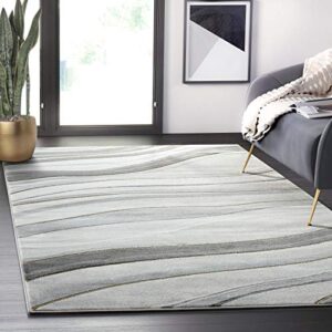 abani grey & white rugs modern linear design bedroom rug, contemporary line art 5’3″ x 7’6″ (5×8) non-shed area rug