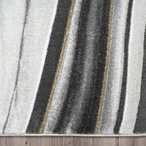 Abani Grey & White Rugs Modern Linear Design Bedroom Rug, Contemporary Line Art 5'3" X 7'6" (5x8) Non-Shed Area Rug